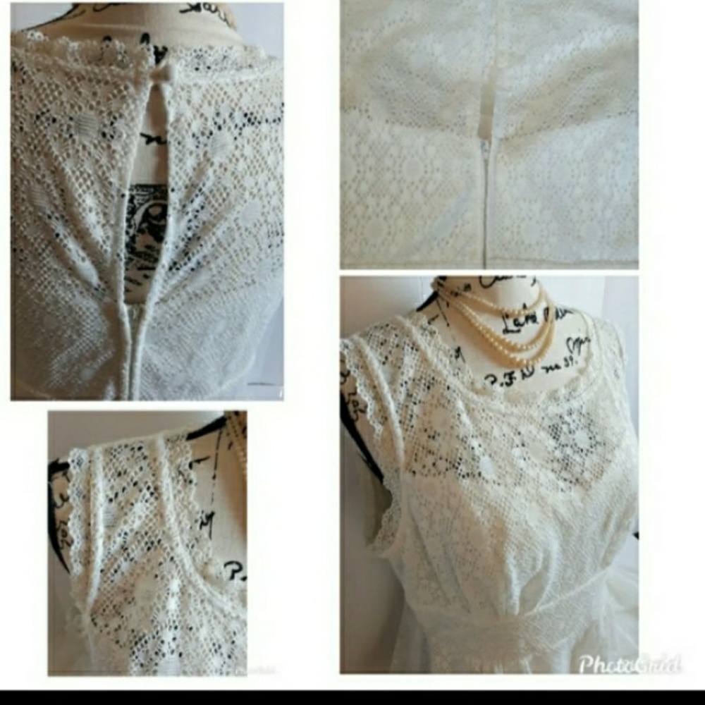 Womens Ivory Lace Lined Sleeveless Dress sz 12 - Picture 3 of 12
